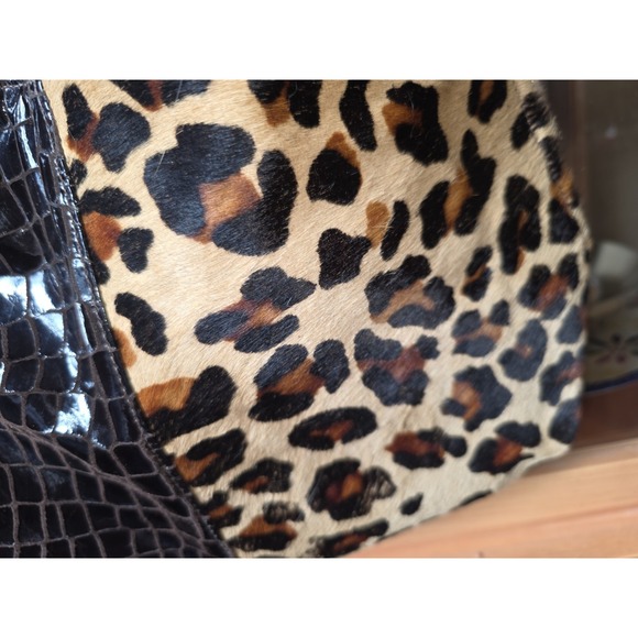 Andre Oliver Black Croc Print & Pony Hair Tiger Stripe Shooulder Bag Purse VGUC - Picture 4 of 8